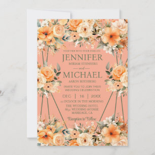 Peach Roses Summer Spring Wedding Invitations