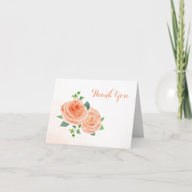 Peach Roses Thank You Card (Front)