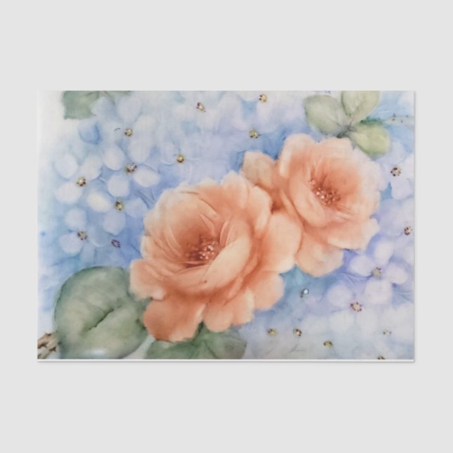 Peach Roses Watercolor Tissue Paper (Front)