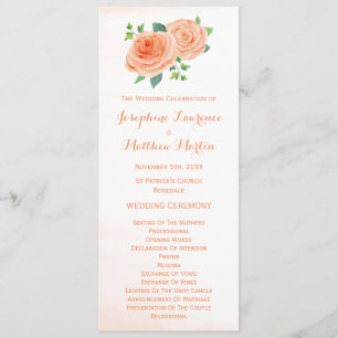 Peach Roses Watercolor Wedding Programs