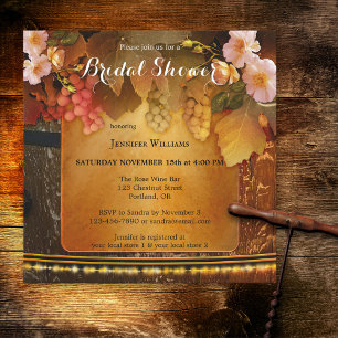 Peach Roses Wine Themed Bridal Shower Invitation