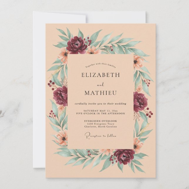Peach Rustic Autumnal Wedding Invitation (Front)