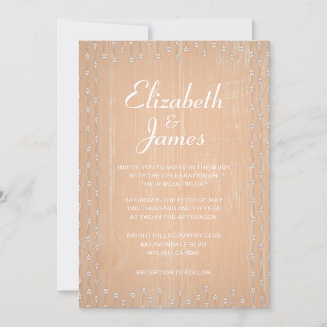 Peach Rustic Country Barn Wood Wedding Invitations (Front)