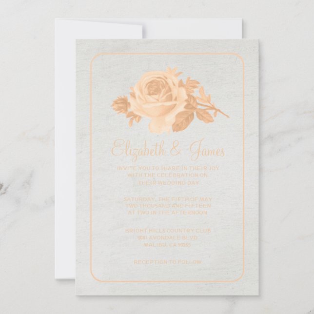 Peach Rustic Floral/Flower Wedding Invitations (Front)