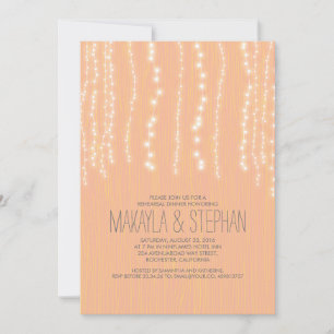 Peach Rustic String of Lights Rehearsal Dinner Invitation