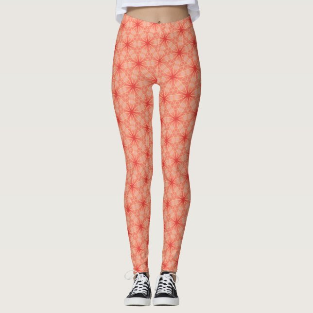 Peach Sacred Geometry Flower of Life Pattern Leggings (Front)