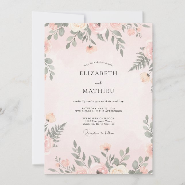 Peach Sage Fern Wedding Invitation (Front)