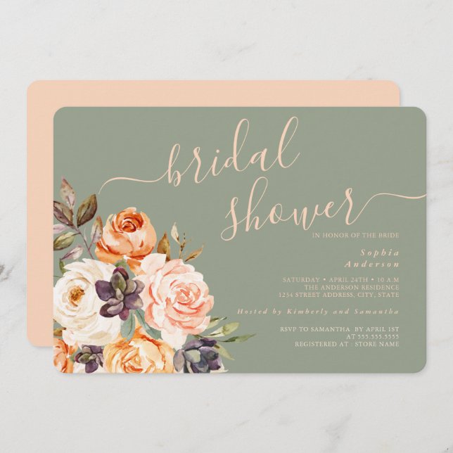 Peach Sage Floral Bridal Shower Invitation (Front/Back)