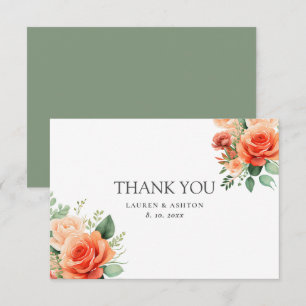 Peach Sage Floral Rose Wedding  Thank You Card