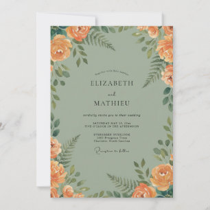 Peach Sage Floral Wedding Invitation