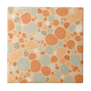 Peach Sage Green Pebble Pattern Abstract Organic  Ceramic Tile