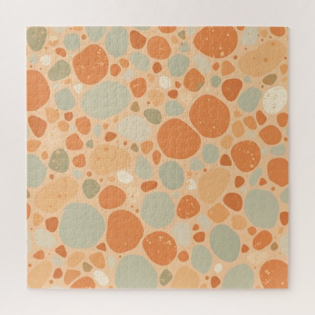 Peach Sage Green Pebble Pattern Abstract Organic  Jigsaw Puzzle (Vertical)