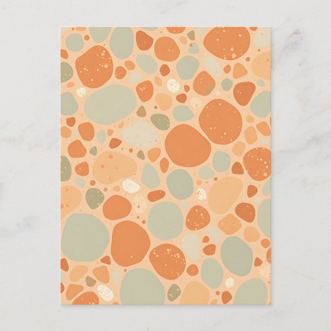 Peach Sage Green Pebble Pattern Abstract Organic  Postcard (Front)