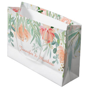 Peach Sage Green Watercolor Flowers LARGE Bags