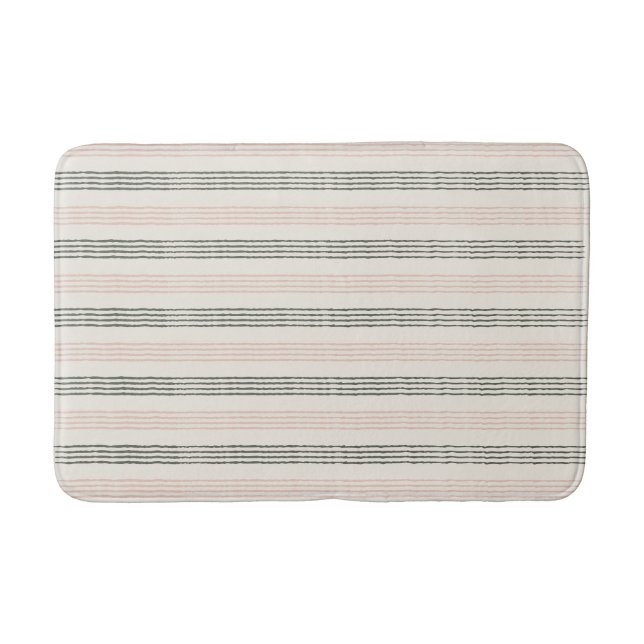 Peach Sage Modern Minimalist Stripe Boho  Bath Mat (Front)