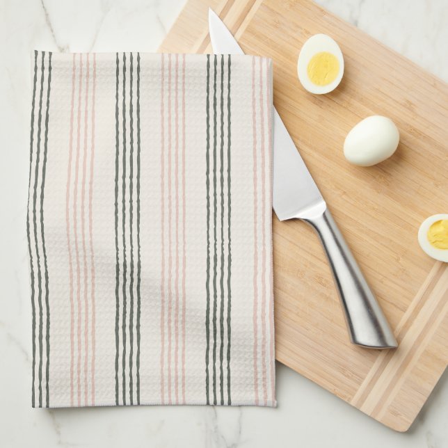 Peach Sage Modern Minimalist Stripe Boho  Tea Towel (Quarter Fold)