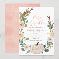 Peach Sage White Pumpkin Baby Sprinkle Invitation