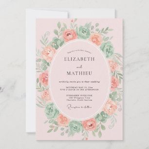 Peach Sage Wreath Wedding Invitation