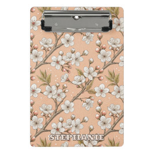 Peach Sakura Branches White Floral Botanical Mini Clipboard