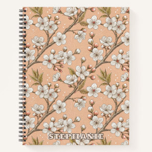 Peach Sakura Branches White Floral Botanical Notebook