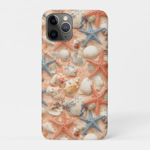 Peach Sand Seashell Starfish Coastal Pattern iPhone 11 Pro Case