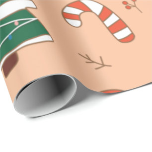 Peach Santa and Candy Cane Wrapping Paper