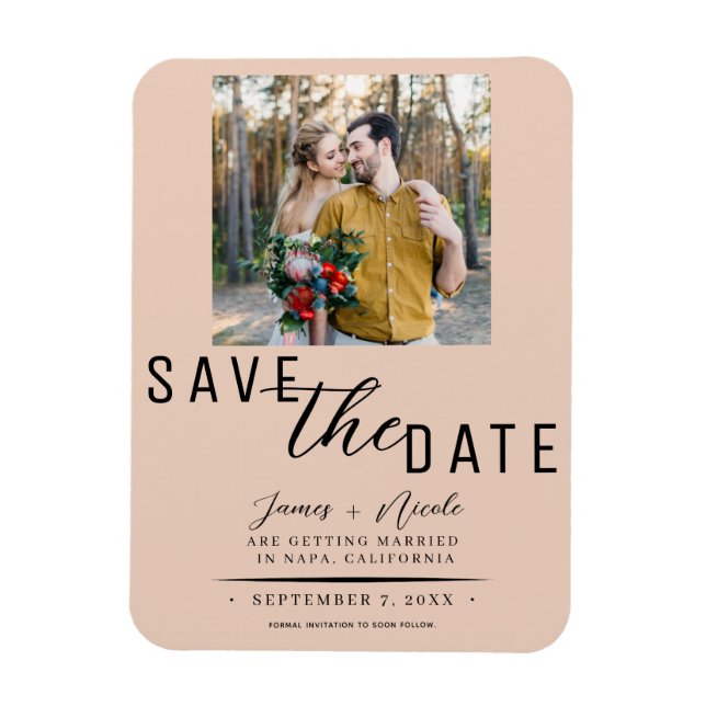 Peach Save the Date Photo Wedding Magnet (Vertical)