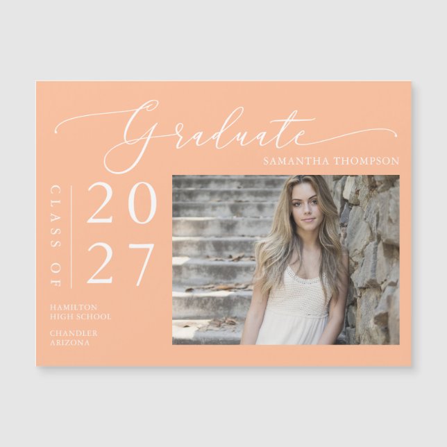 Peach Script High School Graduate Photo Magnet (Front)