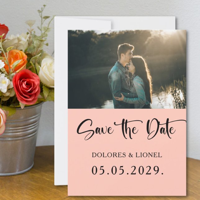 Peach Script Photo Minimalist Save the date Invitation (Creator Uploaded)