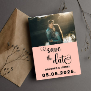 Peach Script Photo Minimalist Save the date Invitation
