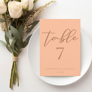 Peach Script Summer Wedding Table Number Card