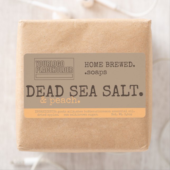 Peach Sea Salt Logo Rustic Vintage Craft Packaging (Insitu)