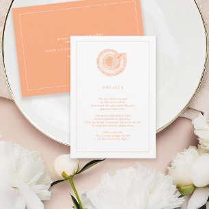 Peach Sea Shell Beach Wedding Information Card