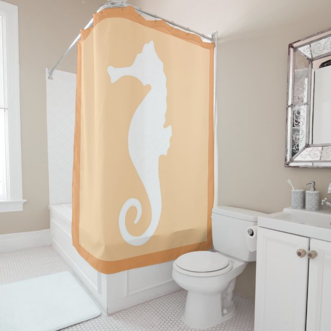 Peach Seahorse Shower Curtain (In Situ)