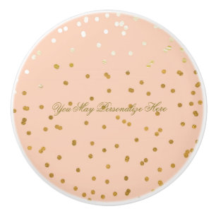 Peach Shiny Gold Faux Foil Confetti Dots Glam Ceramic Knob
