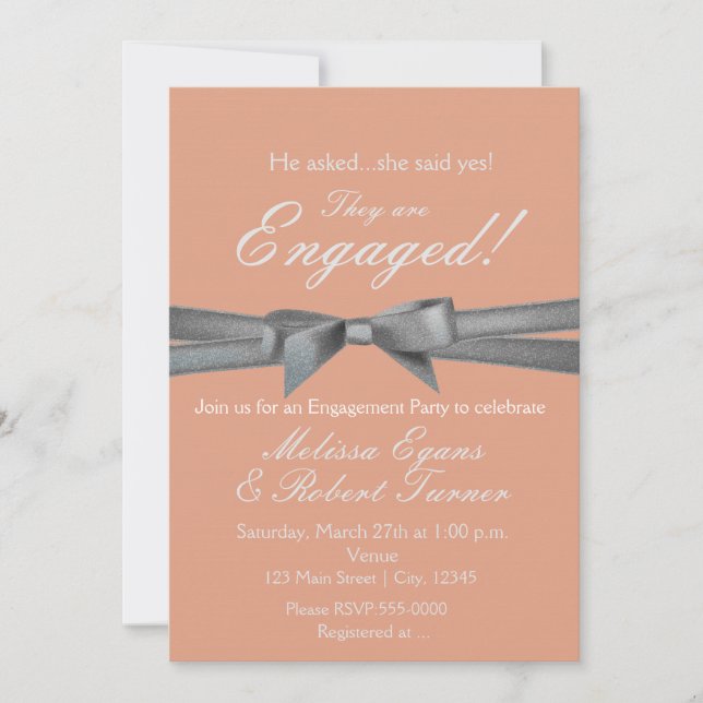 Peach & Silver Bow Engagement Party Invitation (Front)