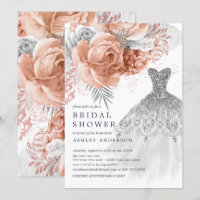 Peach & Silver Floral Wedding Dress Bridal Shower
