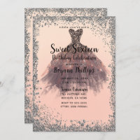 Peach & Silver Glitter Party Dress Glam Sweet 16