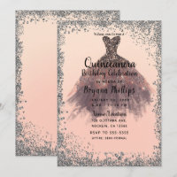 Peach & Silver Glitter Party Dress Quinceañera 15