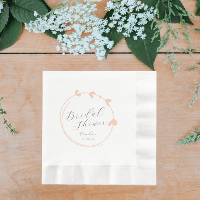 Peach Simple Heart Wreath Bridal Shower Napkin (In Situ Wedding)