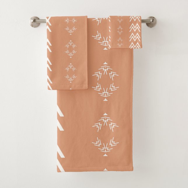 Peach Simple Mudcloth Design Bath Towel Set (Insitu)