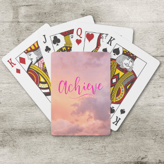 Peach Sky Photo Hot Pink Achieve Script Typography Playing Cards