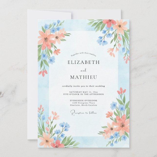Peach Sky Wildflower Wedding Invitation (Front)