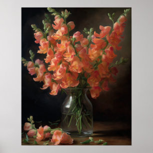 Peach Snapdragon Flowers Art Print Poster