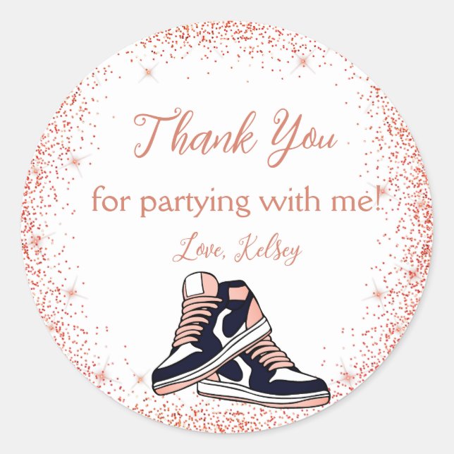 Peach Sneaker Birthday, Glitter Sweet 16 Thanks Classic Round Sticker (Front)