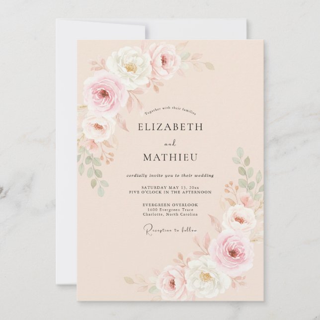 Peach Soft Rose Flourish Wedding Invitation (Front)