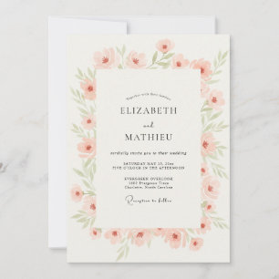 Peach Soft Watercolor Floral Wedding Invitation