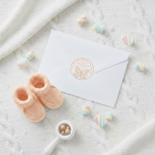 Peach Sorbet Butterfly Sweet Baby Shower Favour Classic Round Sticker