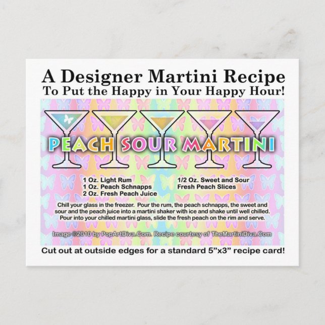Peach Sour Spring Martini Recipe Card Postcard (Front)