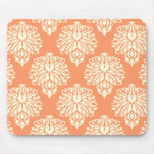 Peach Southern Cottage Damask Mouse Pad (Front)